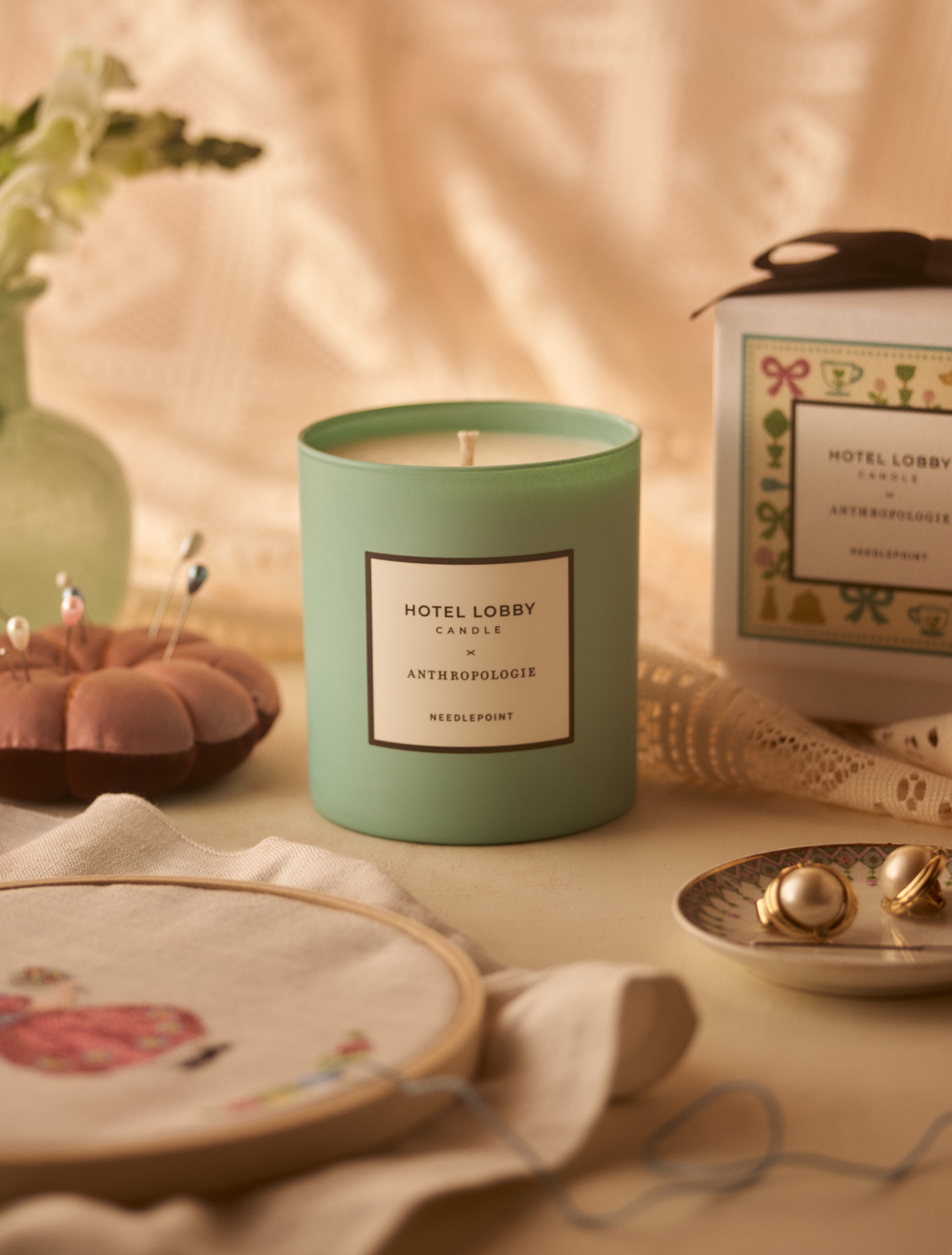 anthropologie tonka and tobacco leaf Needlepoint Candle